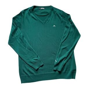 J. Lindeberg Mens Green V Neck Merino Wool Sweater Size Extra Large Golf Winter
